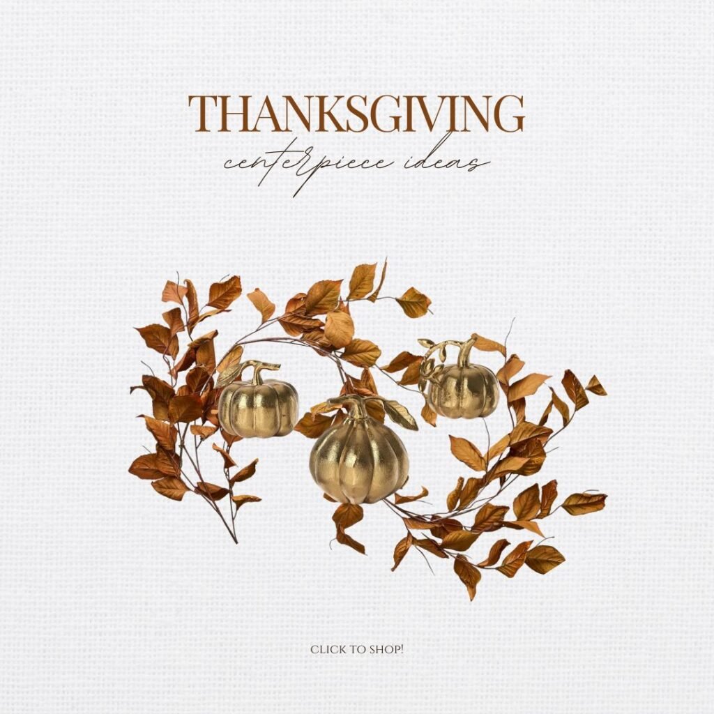 thanksgiving centerpiece fall leaves and gold pumpkins